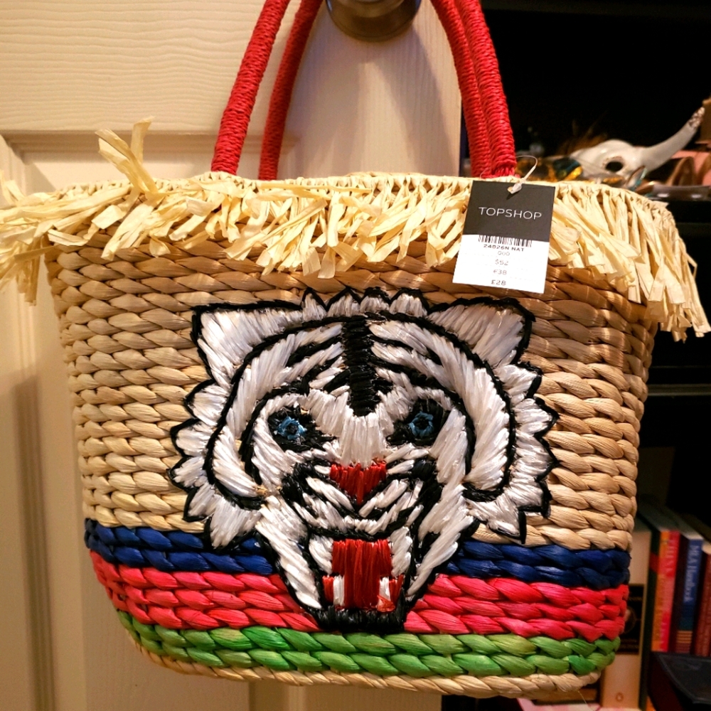 Topshop wicker raffia tiger tote